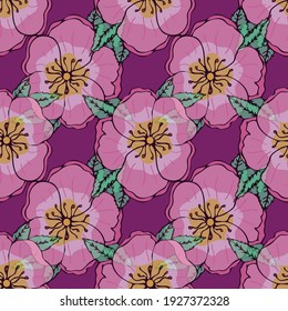 Wild roses repeat pattern design on purple background