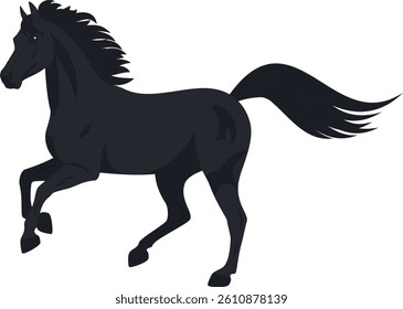 Wild running black horse sketch, vector illustration isolated on white background