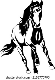 Wild running horse silhouette. Monochrome vector illustration.