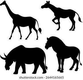 Wild Safari Animal Silhouette Set – Lion, Elephant, Giraffe, Rhino, Zebra