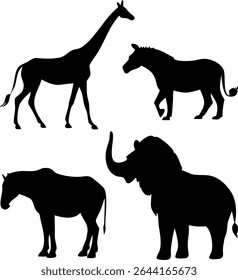 Wild Safari Animal Silhouette Set – Lion, Elephant, Giraffe, Rhino, Zebra