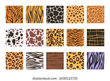 Wild safari animals seamless pattern prints isolated set with different skin fur color and texture