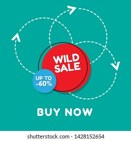 Wild Sale banner design template, discount tag, buy now - up to 60% off,