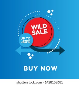 Wild Sale banner design template, discount tag, buy now - up to 60% off,