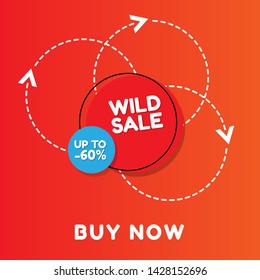 Wild Sale banner design template, discount tag,buy now - up to 60% off,