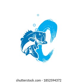 wild salmon fish logo with letter c, vector illustrations