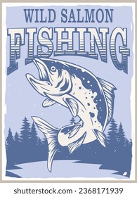 wild salmon fishing poster for print