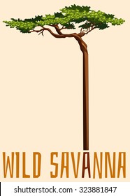 Wild savanna sign with tree illustration