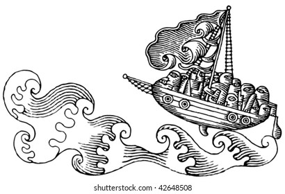 wild sea ship drama drawing black and white