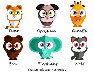 Wild. Set cute animals for use as stickers, pictures in books, games, fabric and other projects