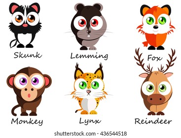 Wild. Set cute animals for use as stickers, images in books, lessons, games and other projects for kids