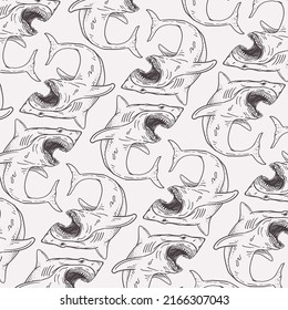 wild shark pattern background isolated on white