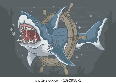 wild sharks ready to prey illustration vector graphic
