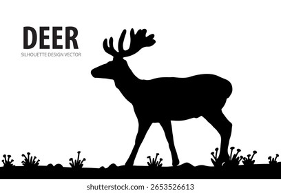 Silhueta selvagem de um veado com galhadas proeminentes, isolado na floresta, perfeito para a natureza ou ilustrações de caça