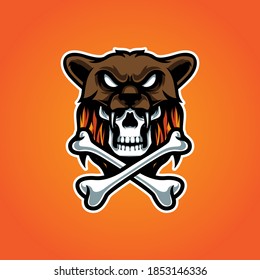 wild skull cross bone mascot logo
