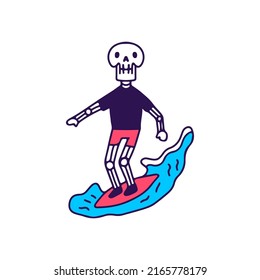 Wild skull surfing, illustration for t-shirt, sticker, or apparel merchandise. With pop art cartoon style.