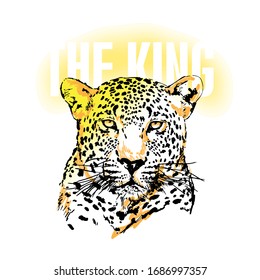 Wild  slogan design featuring a lettering that reads "The King" for apparel, shirt, clothing, tee, digital printing, print, etc.