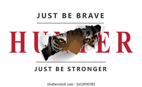 Wild slogan just be stronger with tiger. Claw scratches vector illustration, t-shirt design.