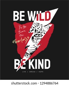 wild slogan with leopard and thunder graphic illustration