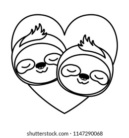 wild sloths couple in heart