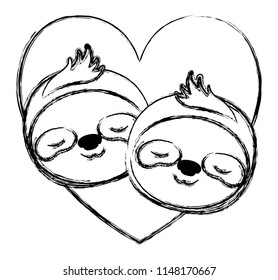 wild sloths couple in heart