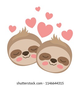 wild sloths couple with hearts