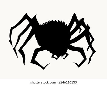 Wild small Araneae web beast zoo life pet set white text space. Close up micro view huge hairy fear widow pest death ill bite mite tick leg dark ink pen hand drawn old retro vintage doodle art style 