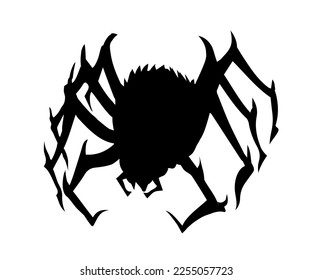Wild small Araneae web beast zoo life pet set white text space. Close up micro view huge hairy fear widow pest death ill bite mite tick leg dark ink pen hand drawn old retro vintage doodle art style 