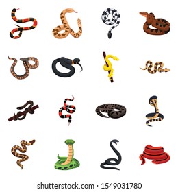 Wild snake vector cartoon icon.Set Illustration of poisonous snake and wild animal. Vector set of icon python, viper, cobra.