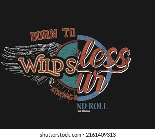 Wild sound graphic print design. Rock and roll graphic print for posters, stickers, background and others. Eagle wing t shirt print design.