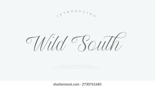 Wild South, Classy elegante fonte, tipo vintage ou luxo premium typeface, vetor Inglês alfabeto real. Tipografia clássica em estilo art déco moderno ou antigo, letras serif para cartaz moderno ou retro.