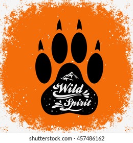 Wild Spirit. Inspiration Typography for t-shirt print. Wolf. Travel, adventure poster.