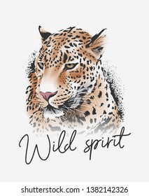 wild spirit slogan with leopard illustration