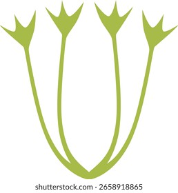 Folhas de brotos selvagens crescendo para cima com caules finos. Design botânico verde para a natureza, primavera, agricultura ou temas orgânicos.