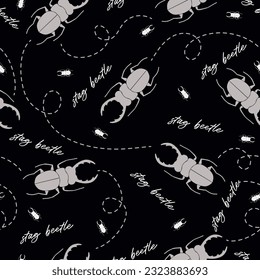 Wild Stag Beetles Bug in der Nacht Abstrakter Vektorgrafik Nahtlose Muster kann für Hintergrund- und Bekleidungsdesign verwendet werden