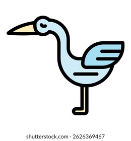 Wild stork icon. Outline wild stork vector icon color flat isolated
