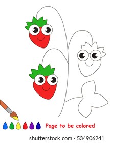 Wild strawberry to be colored, the coloring book to educate preschool kids with easy kid educational gaming and primary education of simple game level.