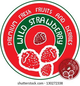 Wild strawberry label. Vector strawberry sign.