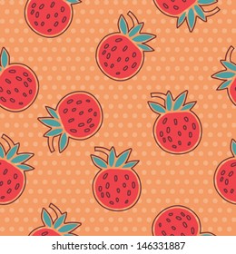 Wild strawberry and polka dot seamless pattern. Simple vector berry background.
