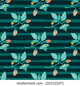 Patrón de fresa silvestre sin soldadura. Papel de paredes con flores de bayas silvestres. Plantas de fresa sin fin fondo. Diseño para tela, impresión textil, papel de envoltura, cubierta. Ilustración del vector