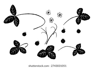 Wild Strawberry Vines and Flowers Pattern Element