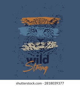 Wild Strength Concept with Close-Up Leopard Portrait on Dark Textured Background