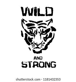 Wild and strong. Tiger head vector. Modern ink brush drawing animal head. Vector illustration.