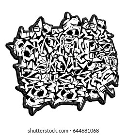 Wild style graffiti piece isolated on white background. Crossing messy arrows. Hip hop texture