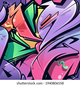 Wild Style Graffiti Seamless Pattern. Juicy vibrant colors and dynamic shapes of classic New York City wild style graffiti in vector seamless pattern. Great for hip-hop designs, backgrounds and fills.