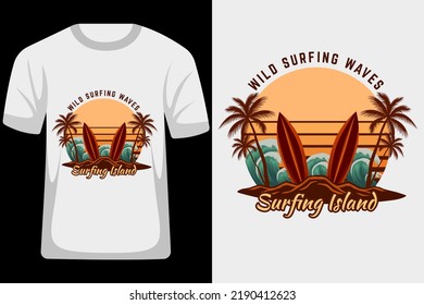 Wild Surfing Waves Surfing Island Retro Vintage T Shirt Design