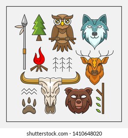 wild symbol set collection in cute illustration
