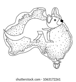 wild tasmanian devil creature over australian map