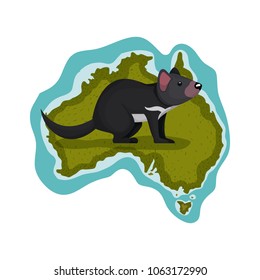 wild tasmanian devil creature over australian map