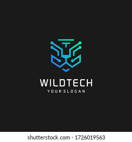 Wild Tech Big Cat Logo Design Illustration Premium Vector